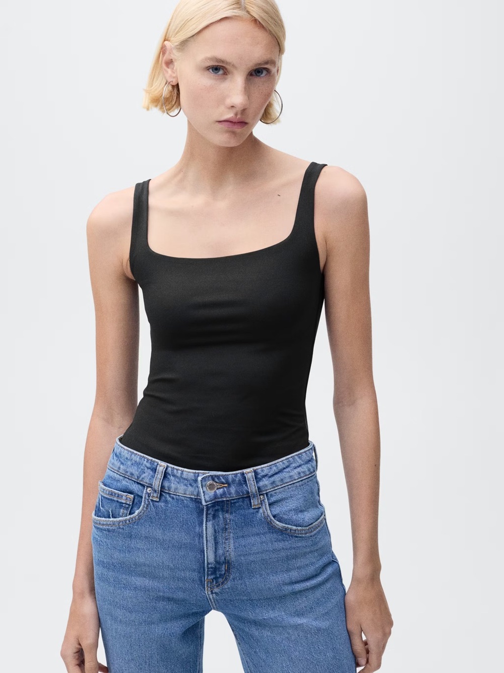 Mango Black Square-Neck Bodysuit